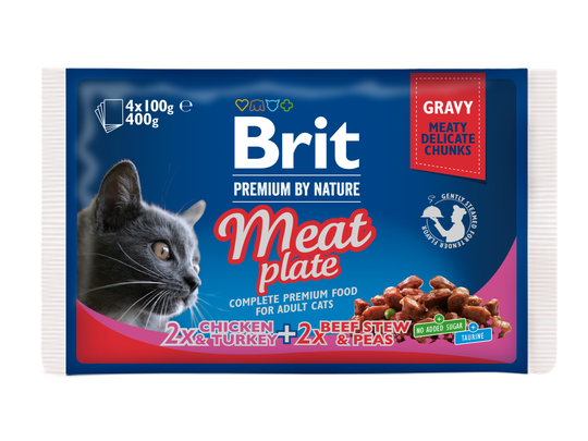 Brit 4pk kattamatur í poka kjöt