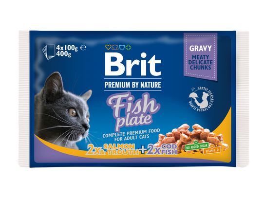 Brit 4pk kattamatur í poka fiskur
