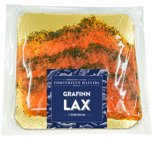 Fiskverzlun Hafliða grafinn lax sneiddur