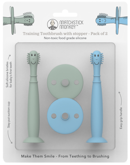 Matchstick Monkey æfingatannburstar blár&grænn