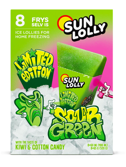 Sun Lolly súr grænn kíví og candy floss