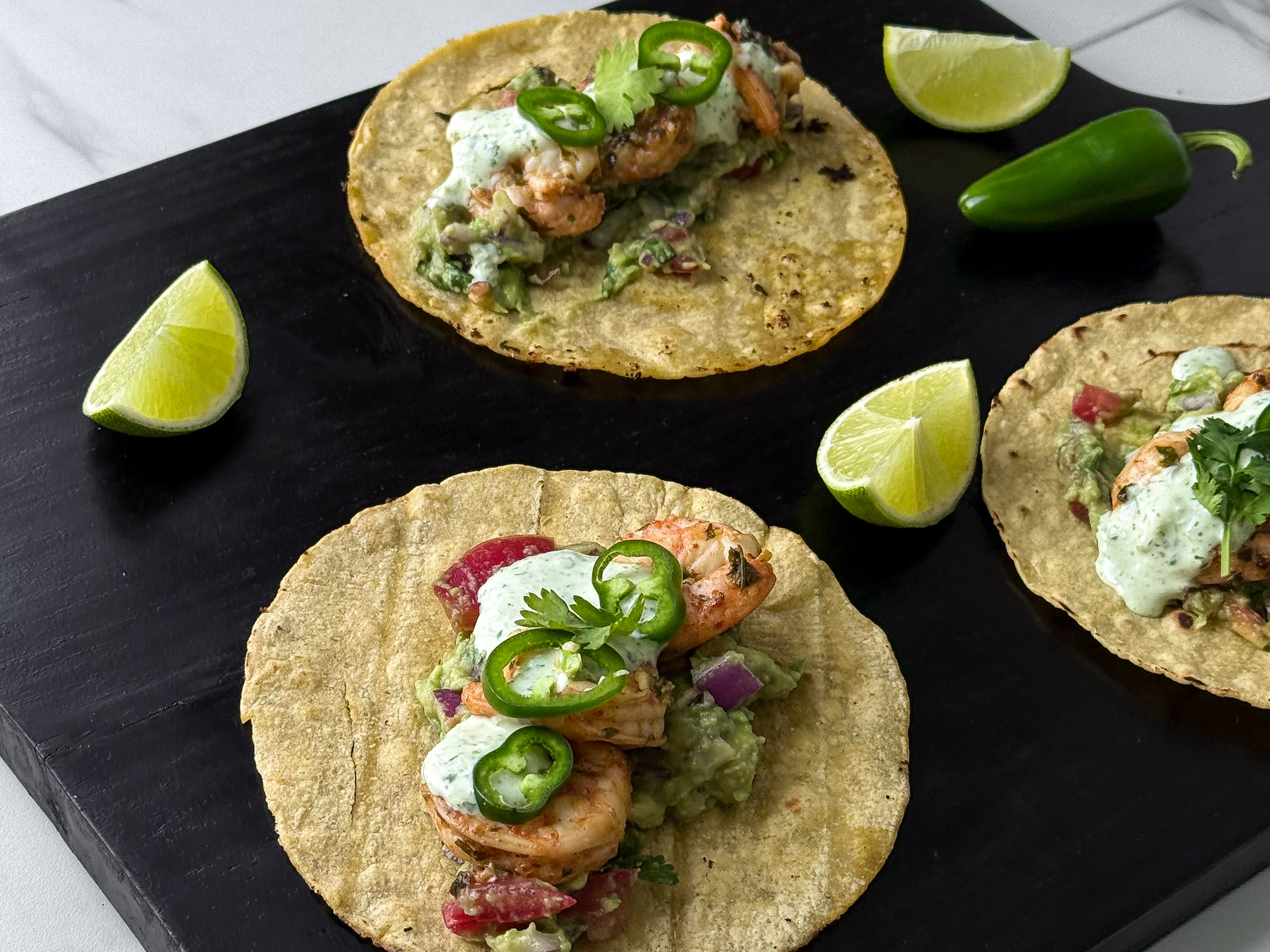 Rækjutakkó með guacamole