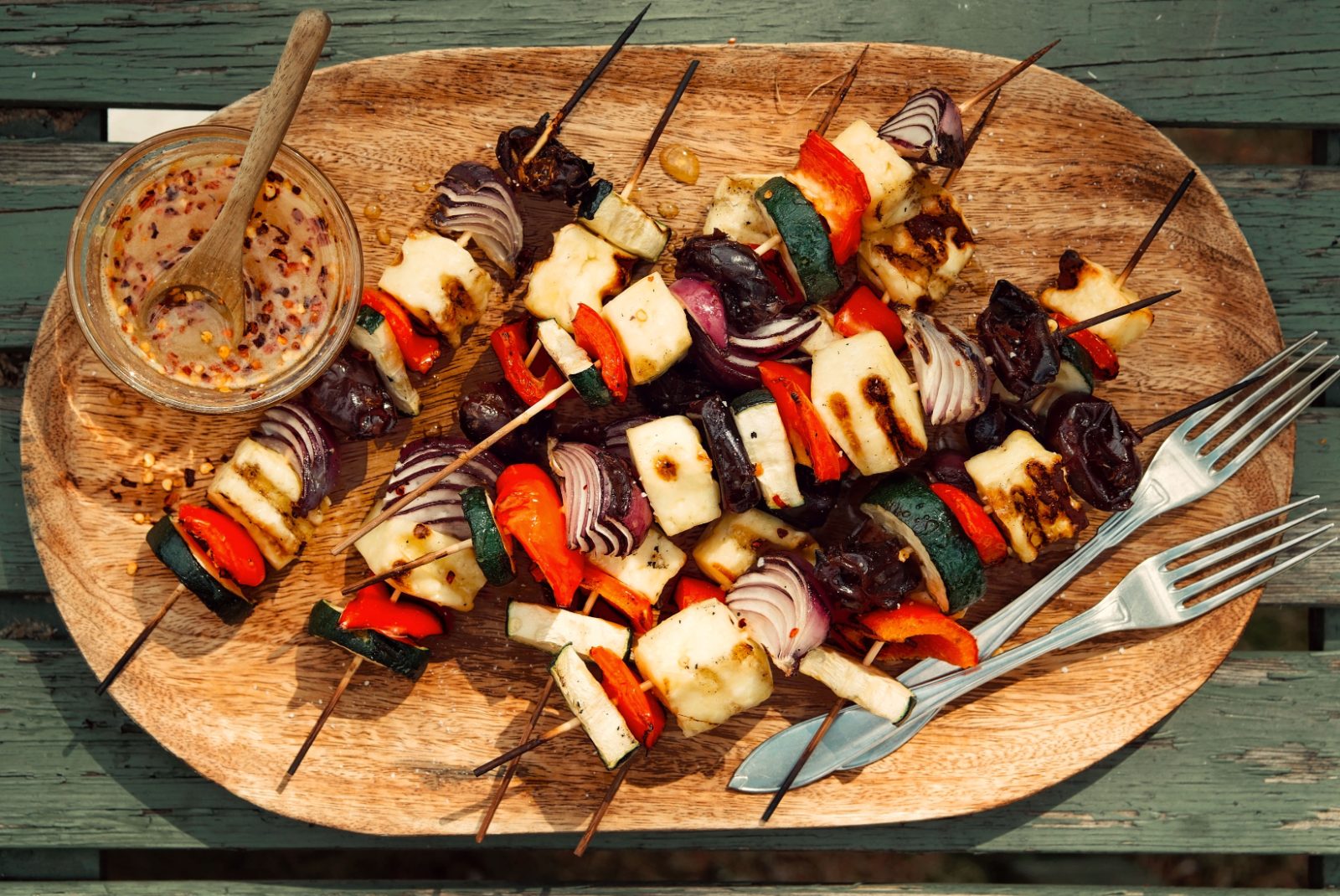 Grillspjót með halloumi og grænmeti